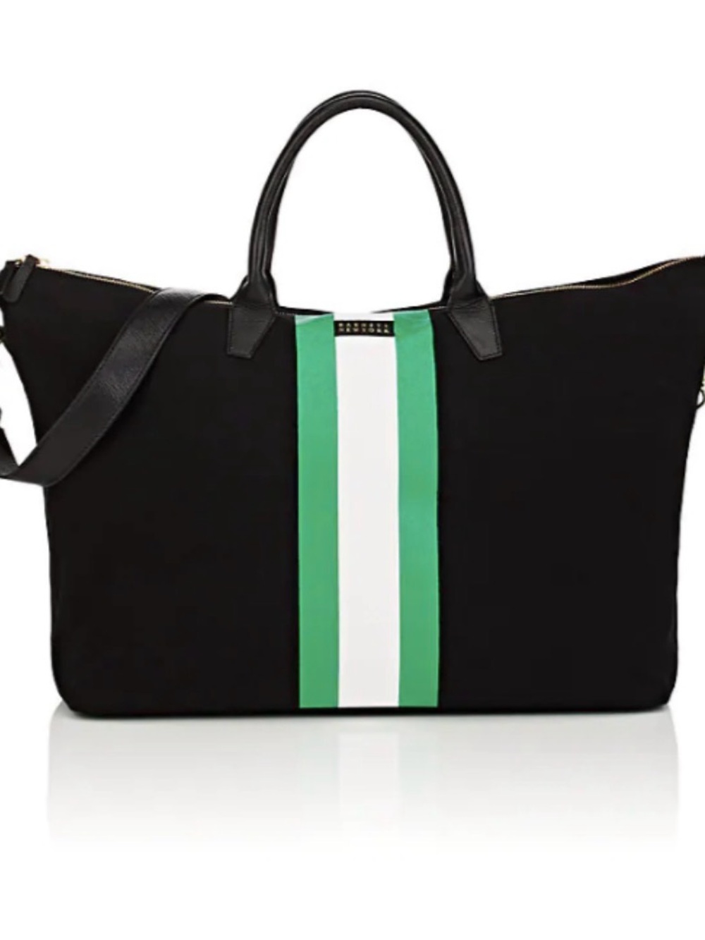BARNEY’S NEW YORK Black and Green/White Stripped Weekender